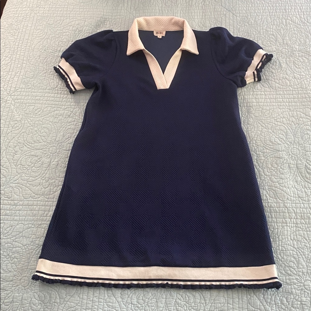 BiBi Blue and White Textured Dress with POCKETS